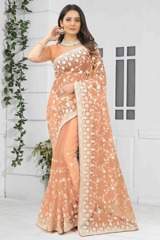 Peach Net Designer Saree NCSD10910743