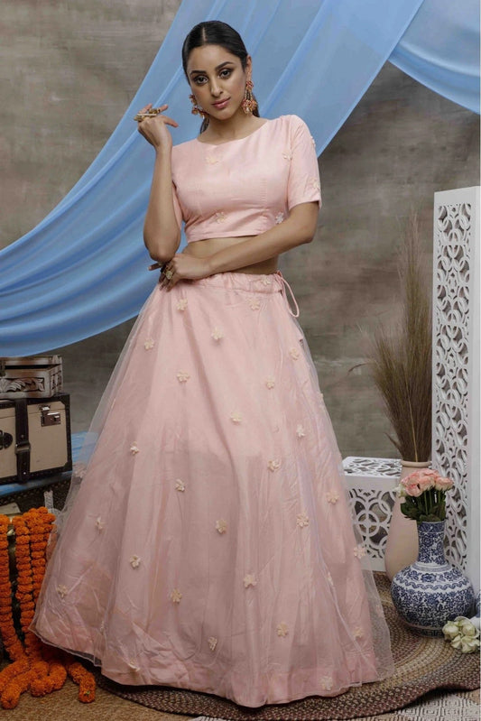 Peach Net Embroidery Lehenga Choli NCLC11510131