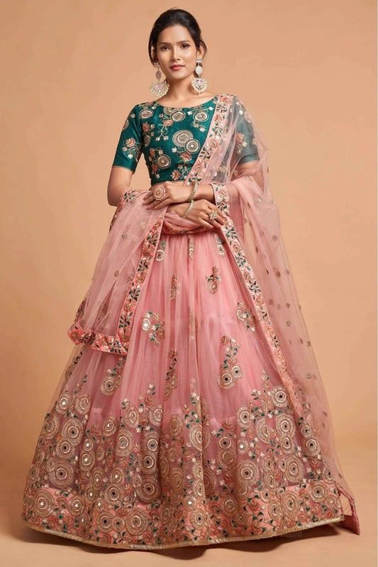 Peach Net Lehenga Choli NCLC10110357