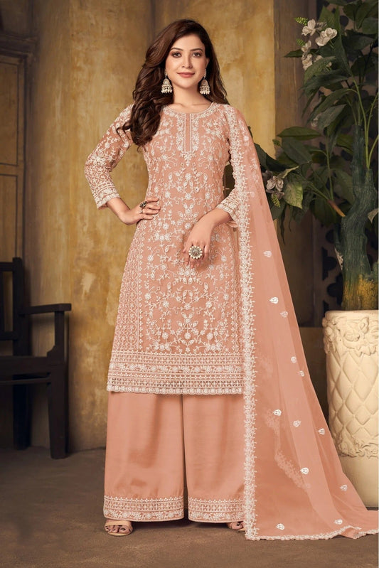 Peach Net Palazzo Pant Suit NCSM10510352