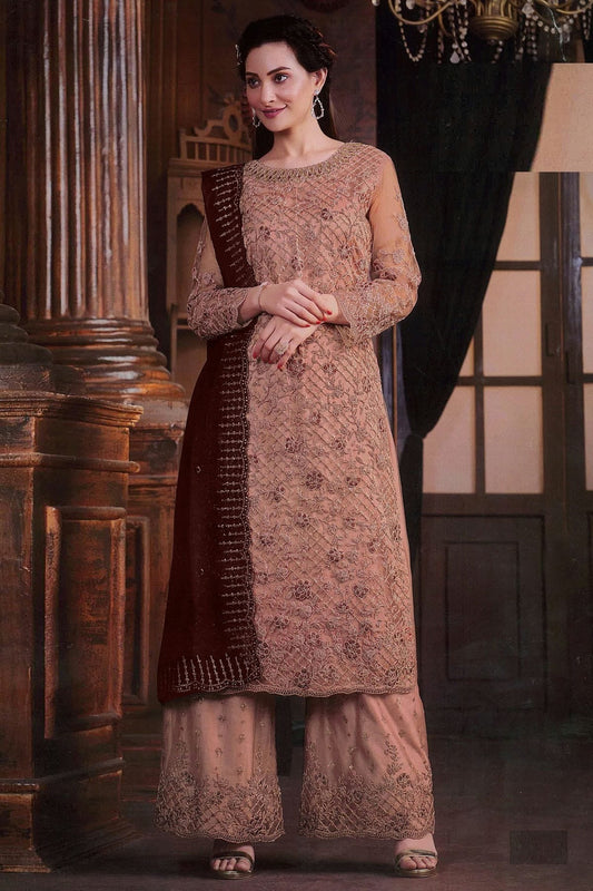 Peach Net Palazzo Pant Suit NCSM11112371
