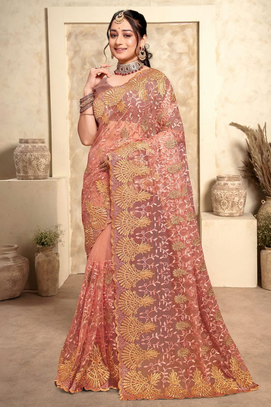 Peach Net Saree NCSD10910256