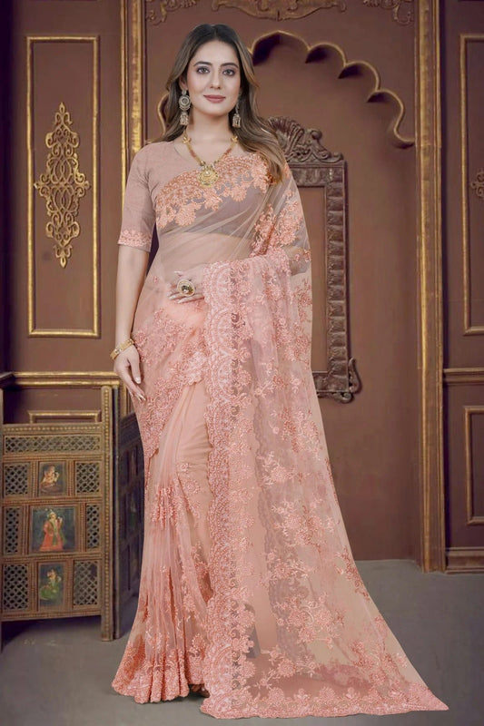 Peach Net Saree NCSD10910311