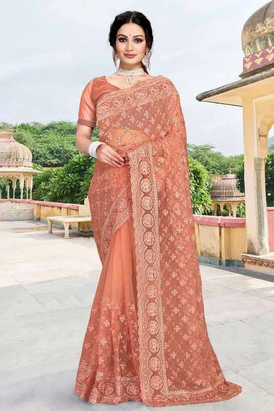 Peach Net Saree NCSD10910445