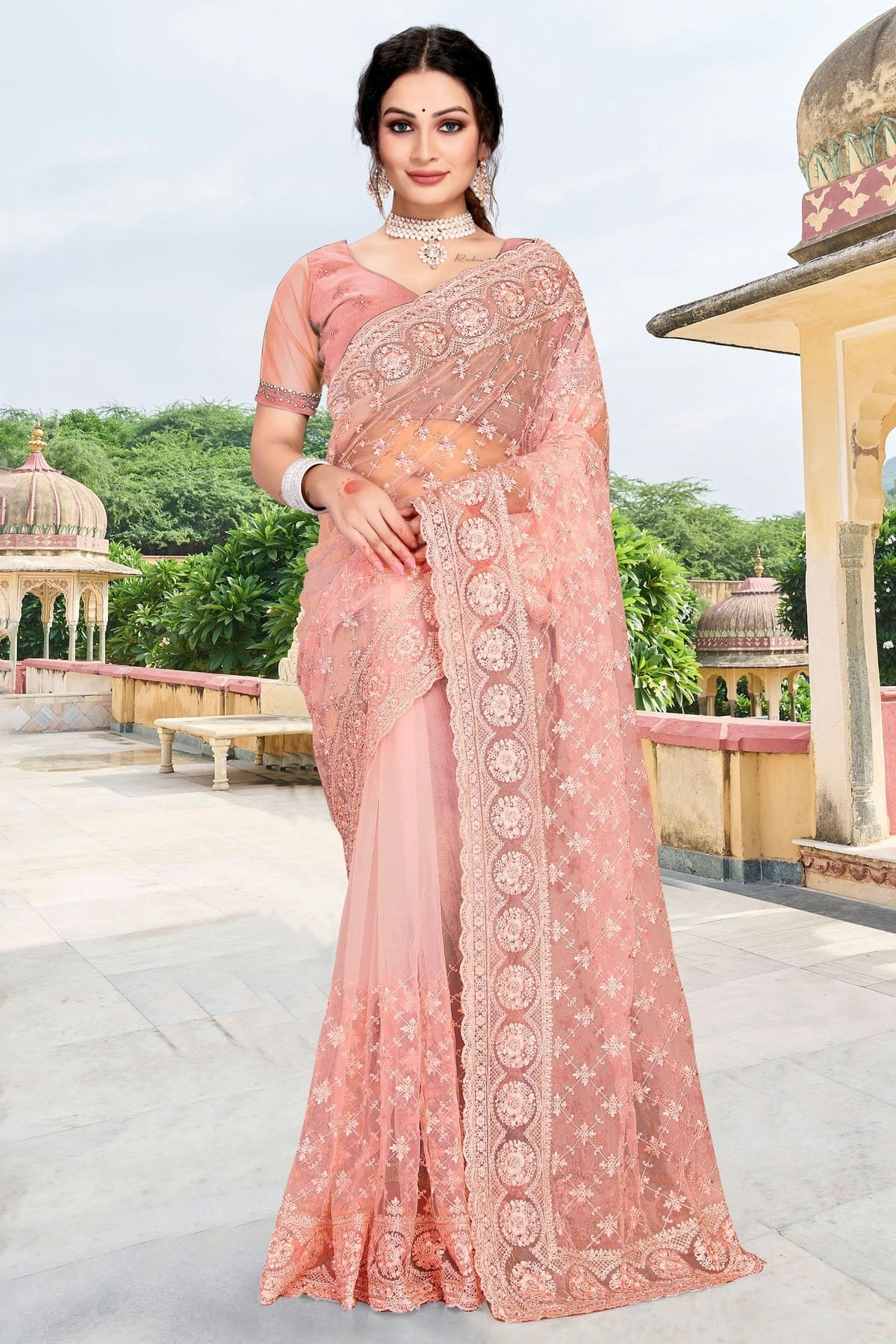 Peach Net Saree NCSD10910447