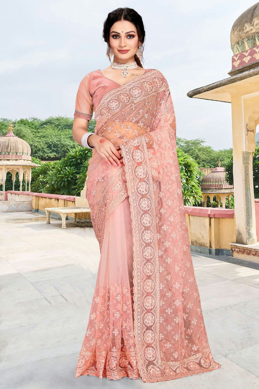 Peach Net Saree NCSD10910447