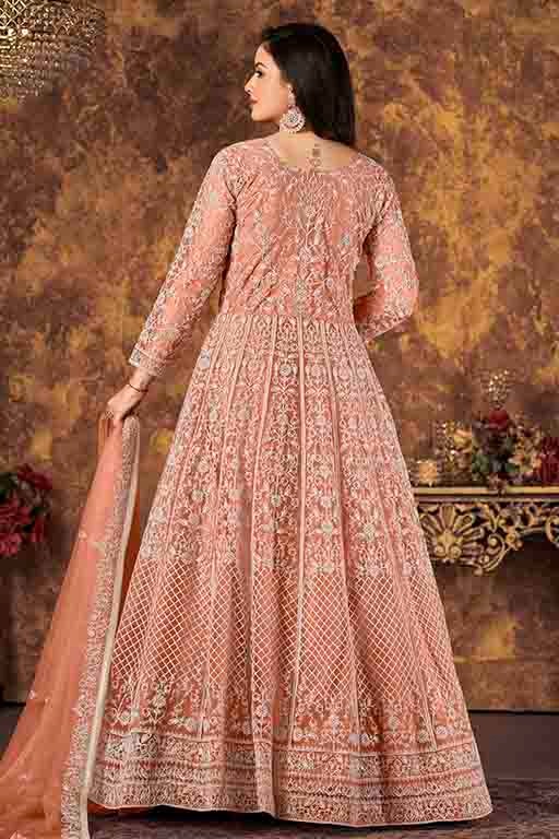 Peach Net Semi Stitched Anarkali Suit NCSM10510384