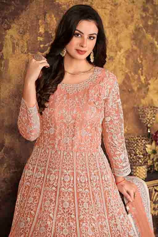 Peach Net Semi Stitched Anarkali Suit NCSM10510384