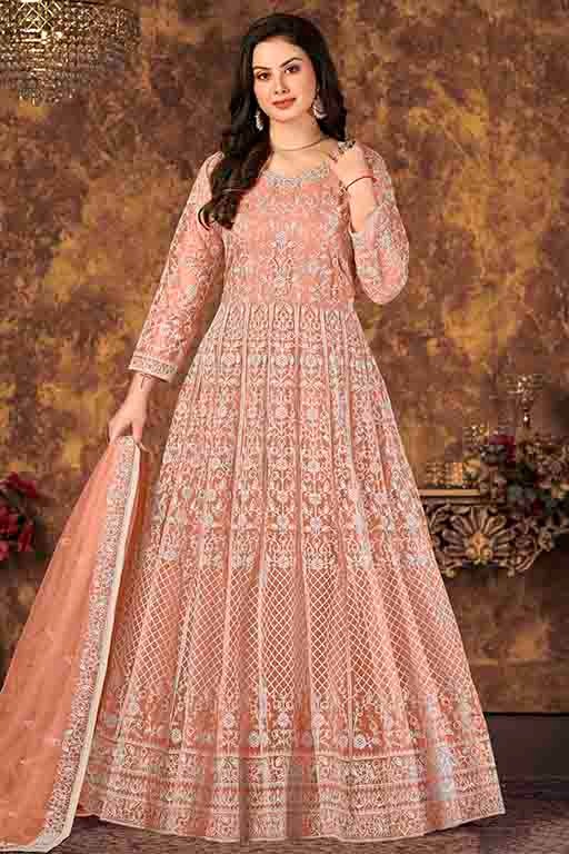 Peach Net Semi Stitched Anarkali Suit NCSM10510384