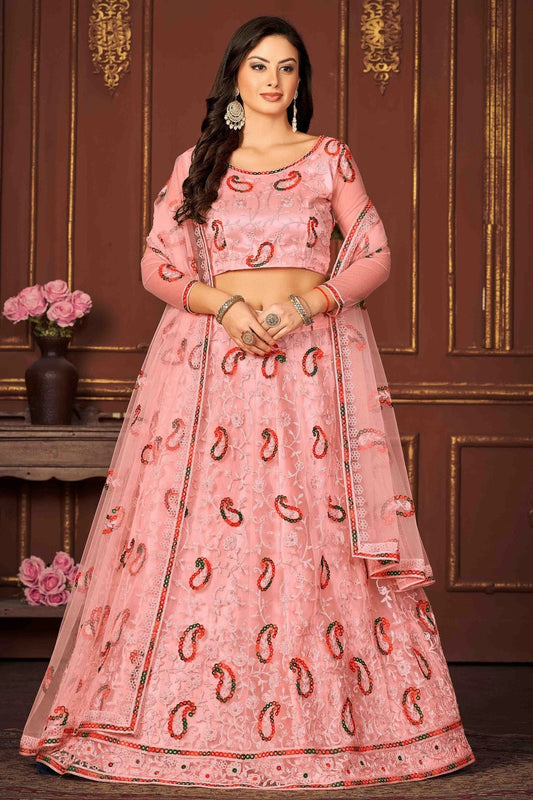 Peach Net Semi Stitched Lehenga Choli NCLC11710131