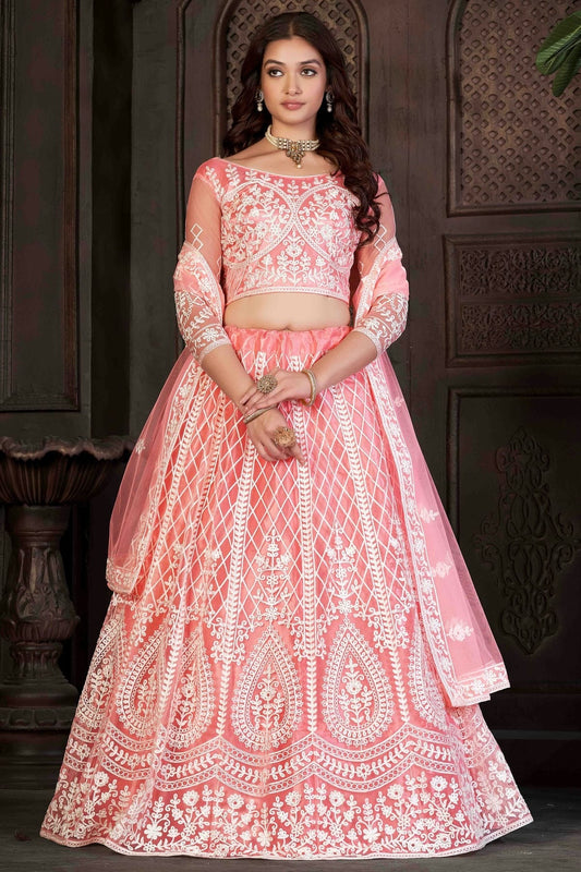 Peach Net Semi Stitched Lehenga Choli NCLC11710142