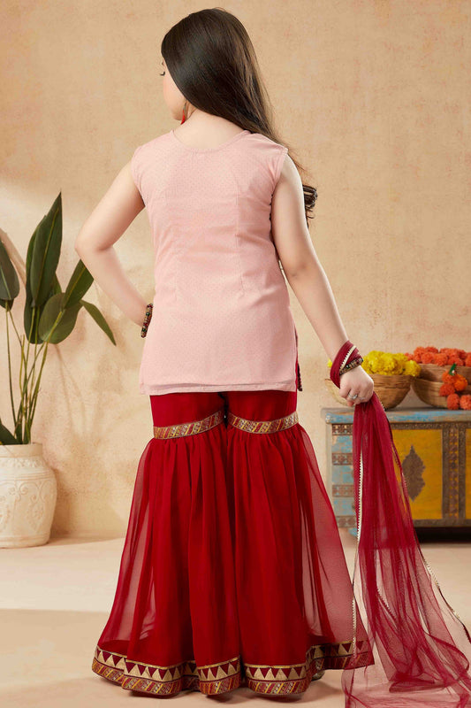Peach Net Sharara Suit NCGW10710838