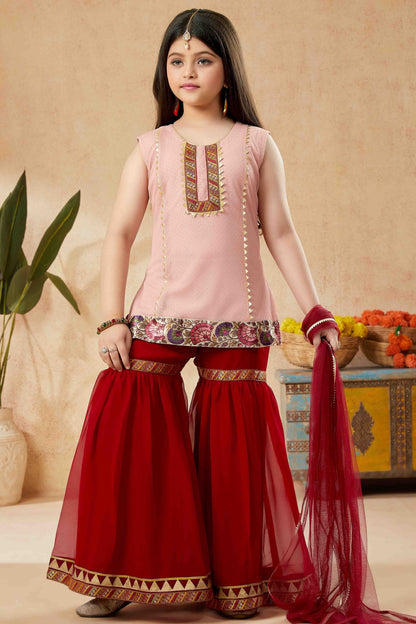 Peach Net Sharara Suit NCGW10710838