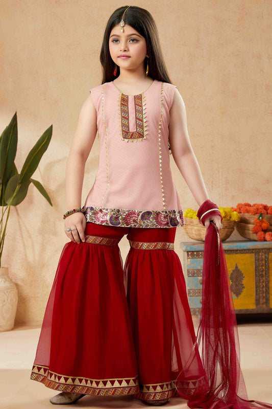 Peach Net Sharara Suit NCGW10710838