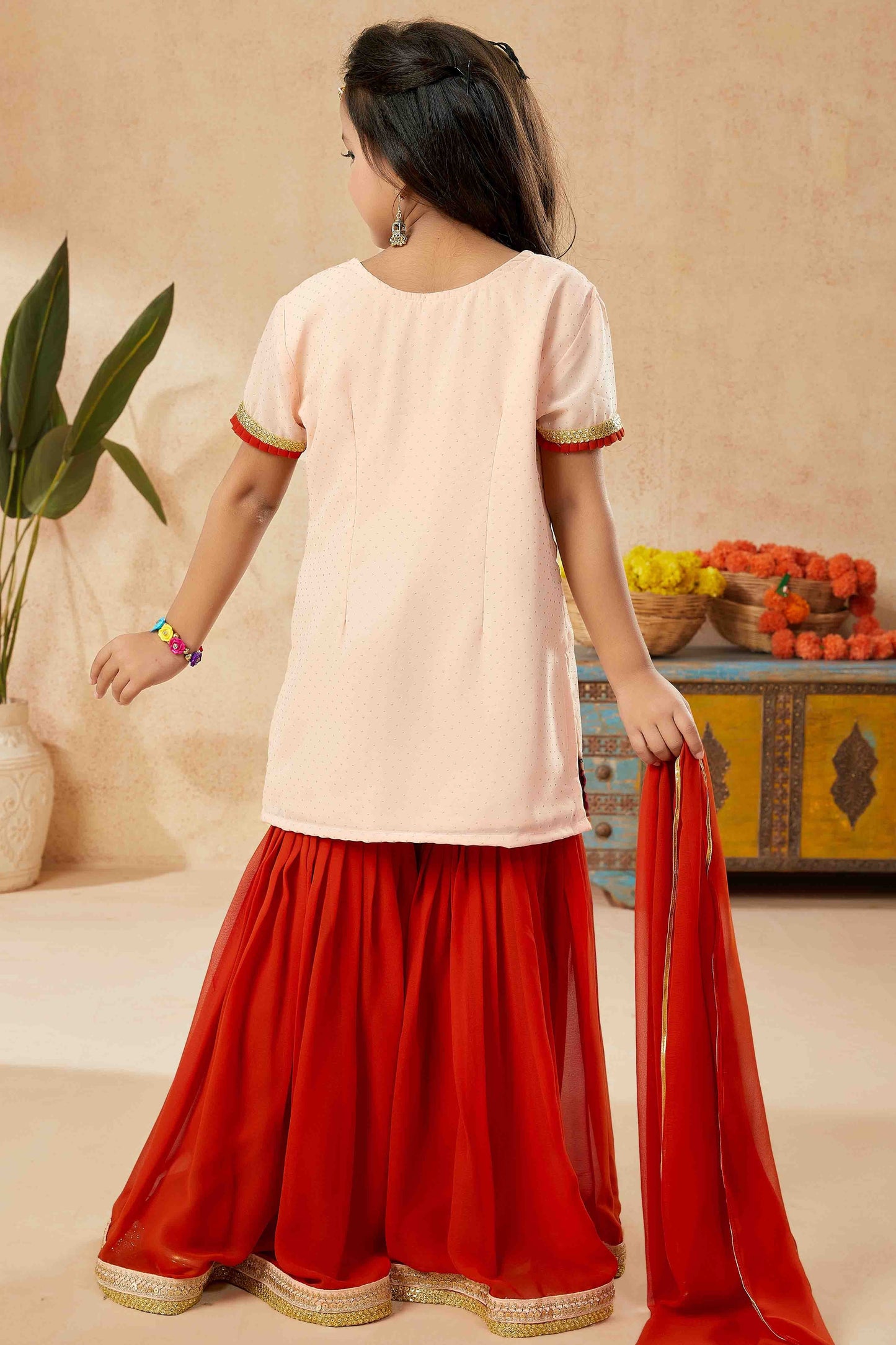 Peach Net Sharara Suit NCGW10710848