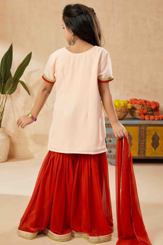 Peach Net Sharara Suit NCGW10710848