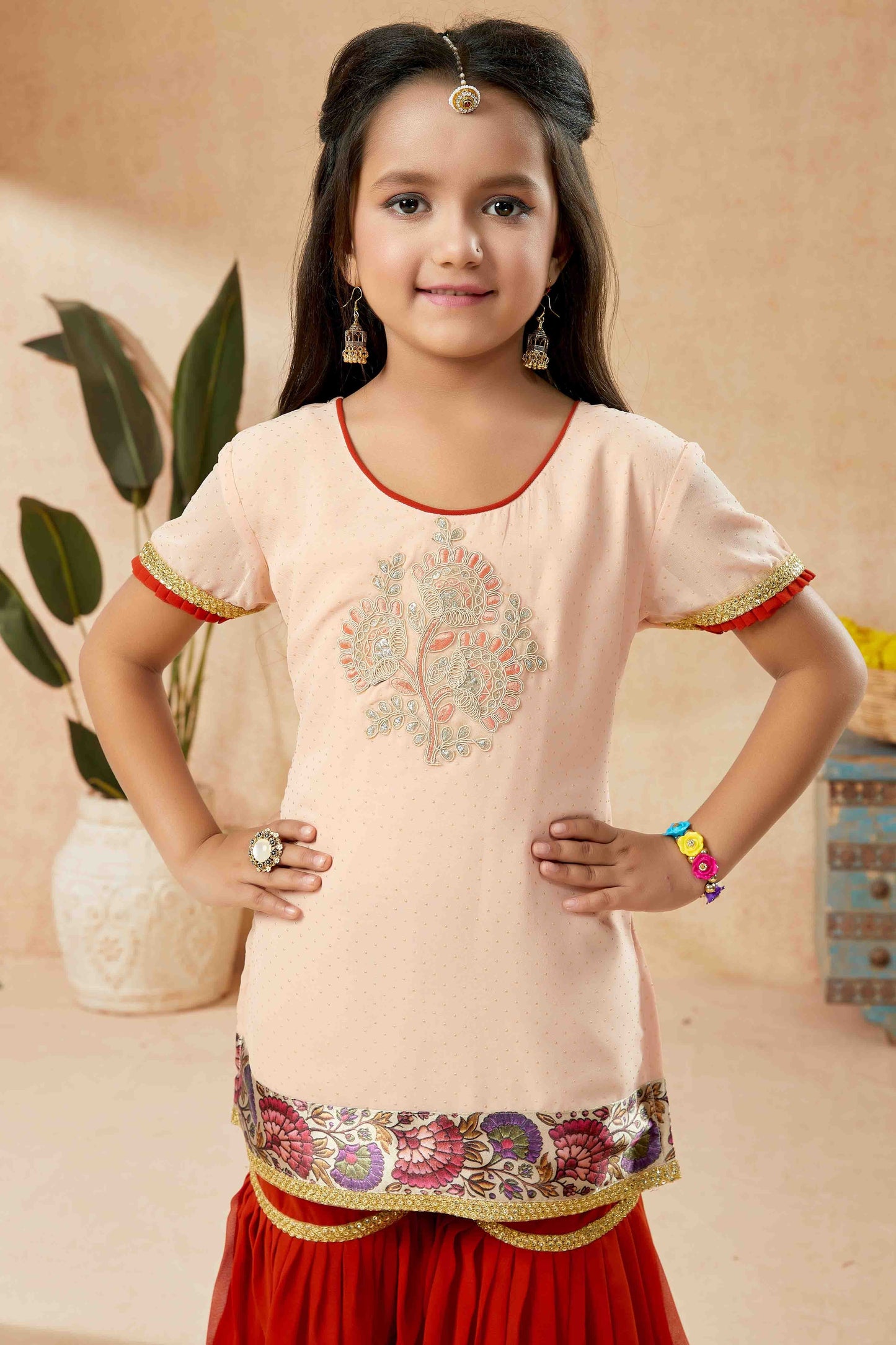 Peach Net Sharara Suit NCGW10710848