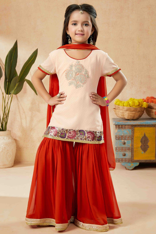 Peach Net Sharara Suit NCGW10710848