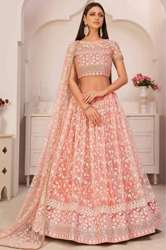 Peach Net Thread Lehenga Choli NCLC10810600