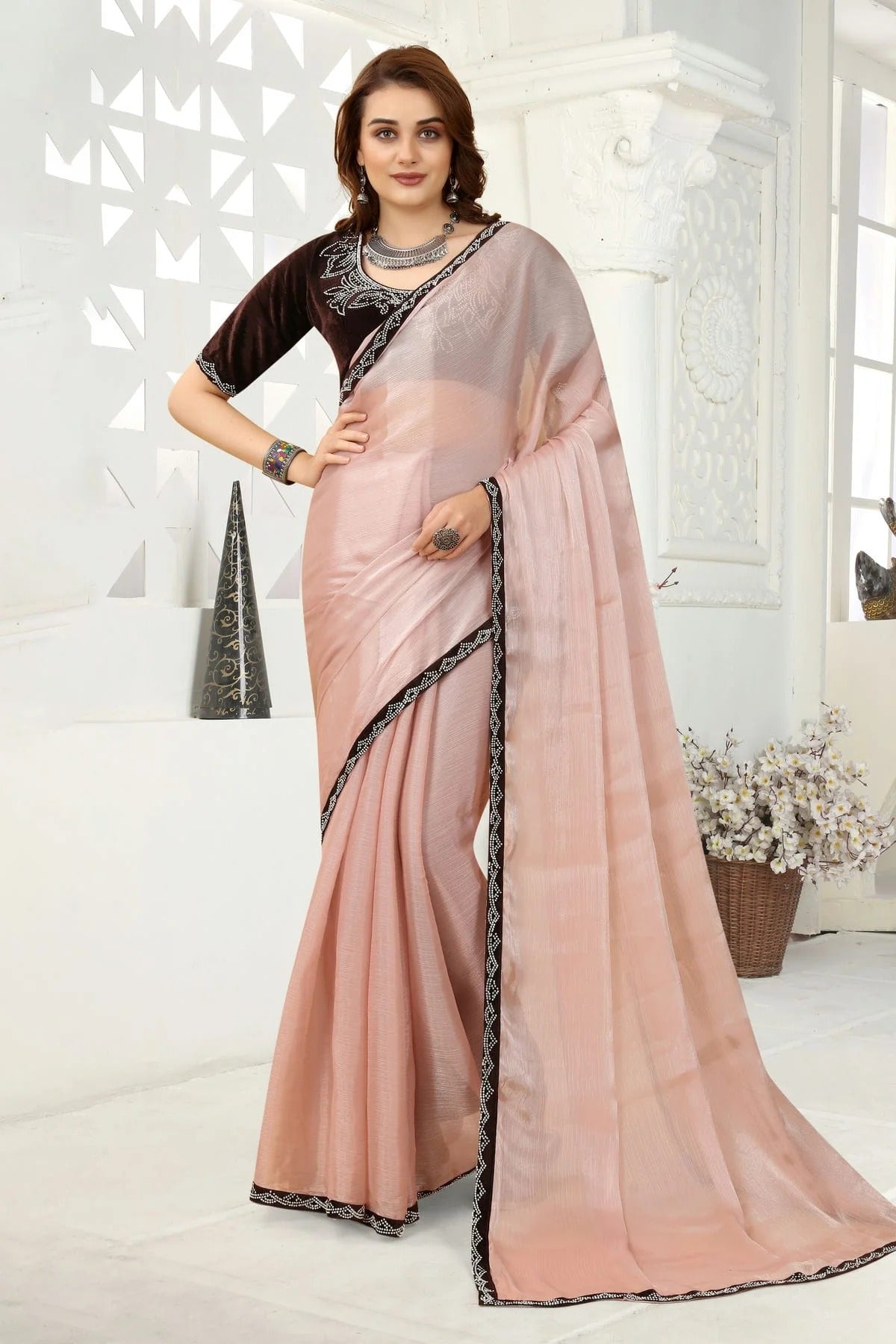 Peach Organza Designer Saree NCLC11210456