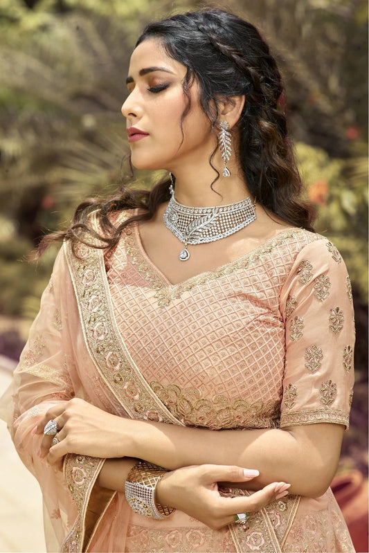 Peach Organza Embroidery Bridal Lehenga Choli NCLC10810378