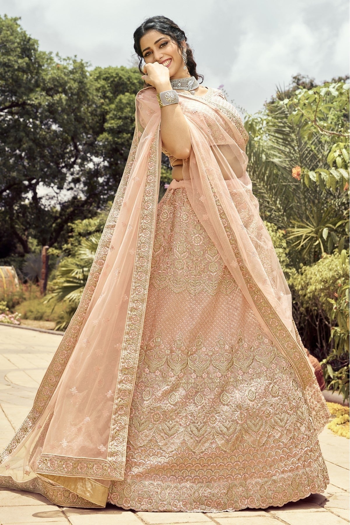 Peach Organza Embroidery Bridal Lehenga Choli NCLC10810378