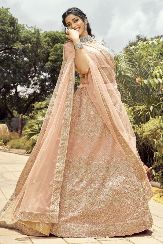 Peach Organza Embroidery Bridal Lehenga Choli NCLC10810378
