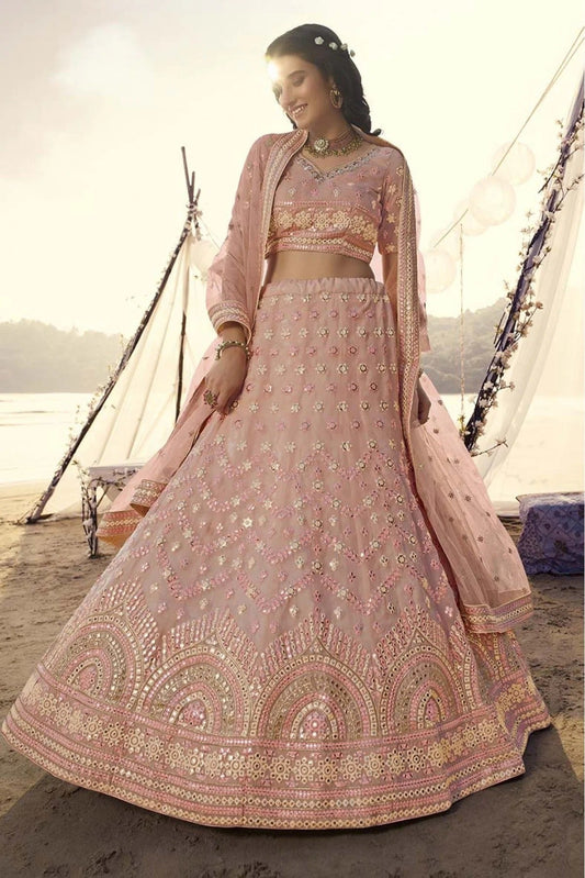 Peach Organza Embroidery Lehenga Choli NCLC10810551