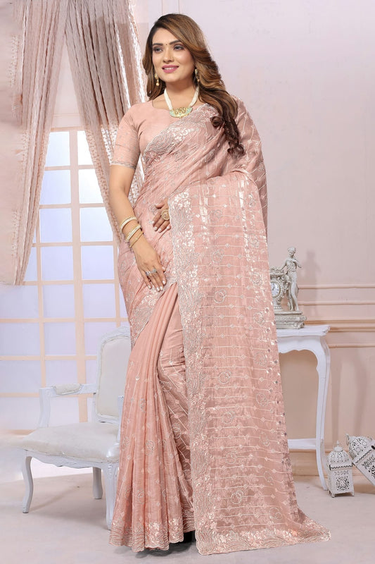 Peach Organza Saree NCSD10910255