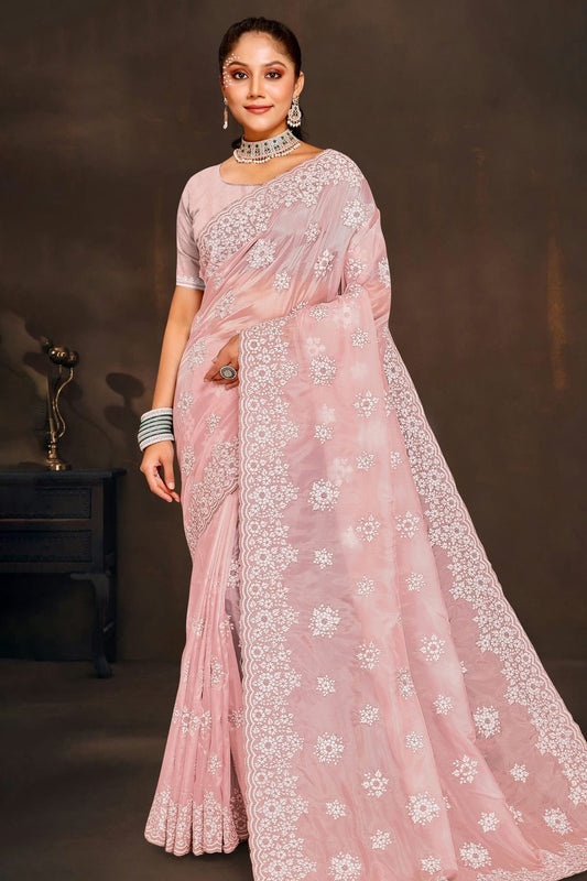 Peach Organza Saree NCSD10910281