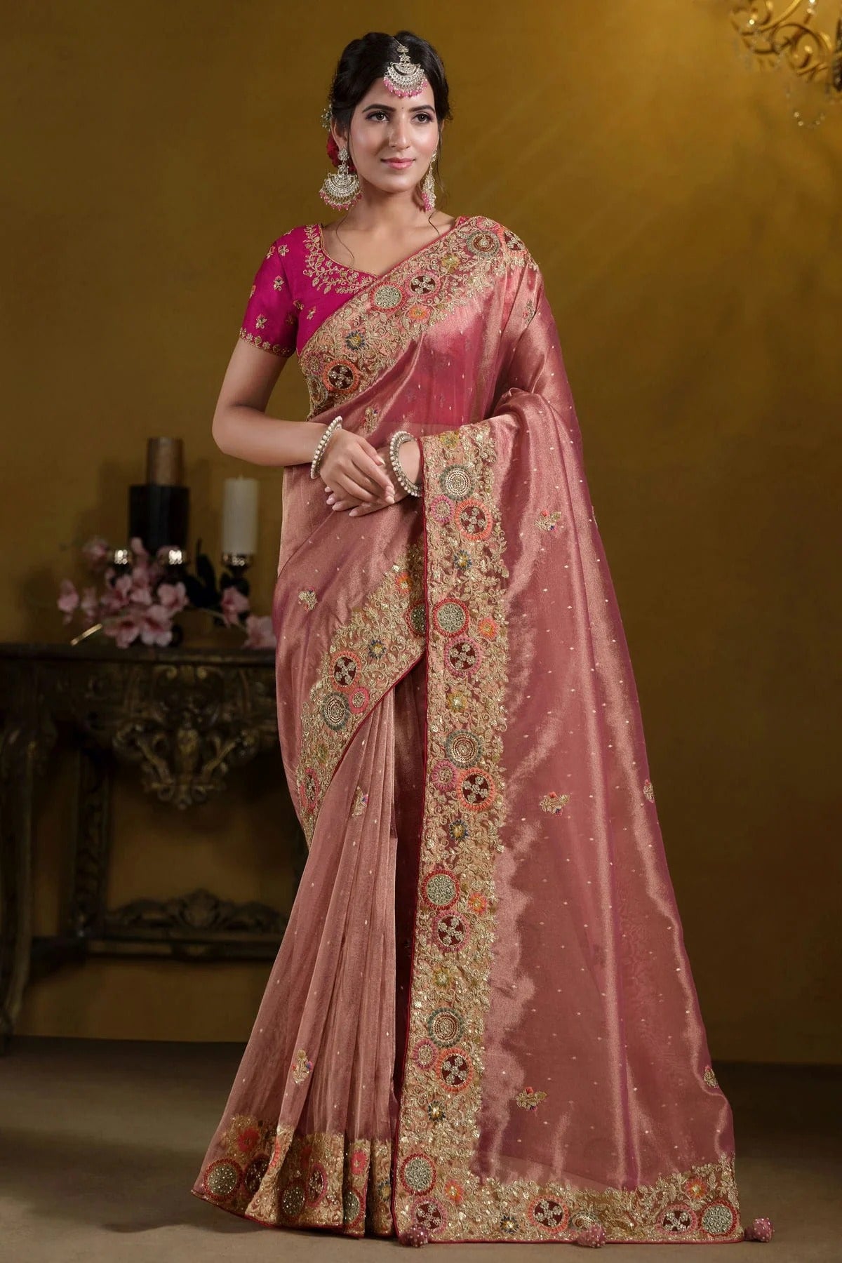 Peach Organza Silk Designer Saree NCSD11111185