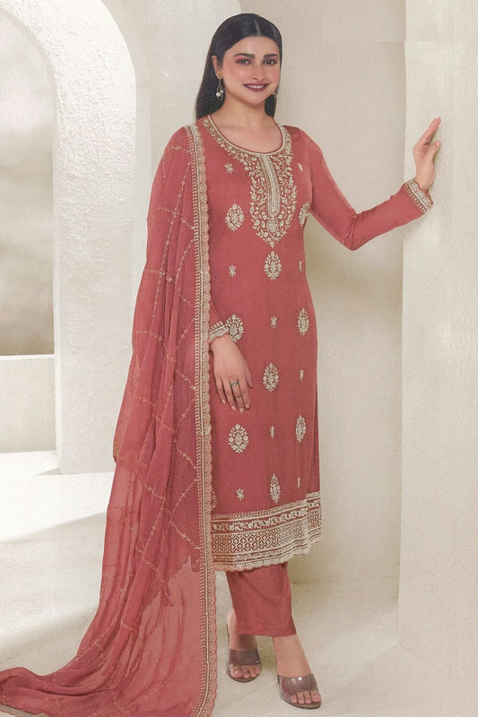 Peach Organza Straight Suit NCSM11112334