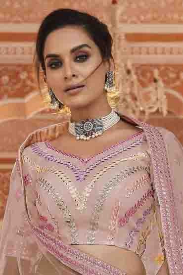 Peach Organza Thread Lehenga Choli NCLC10810420