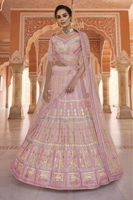 Peach Organza Thread Lehenga Choli NCLC10810420