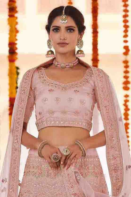 Peach Organza Thread Lehenga Choli NCLC10810426