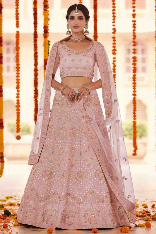 Peach Organza Thread Lehenga Choli NCLC10810426