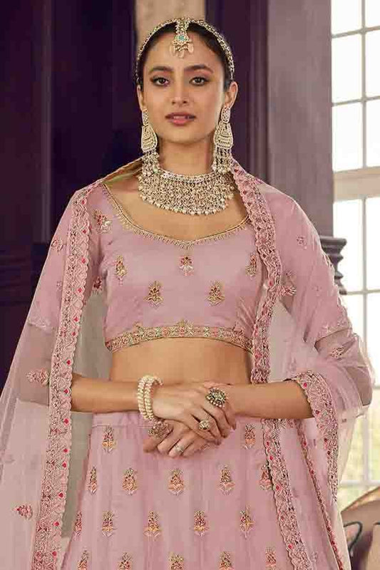 Peach Organza Thread Lehenga Choli NCLC10810431