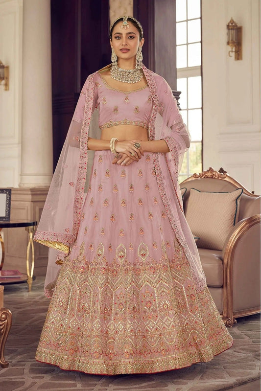 Peach Organza Thread Lehenga Choli NCLC10810431