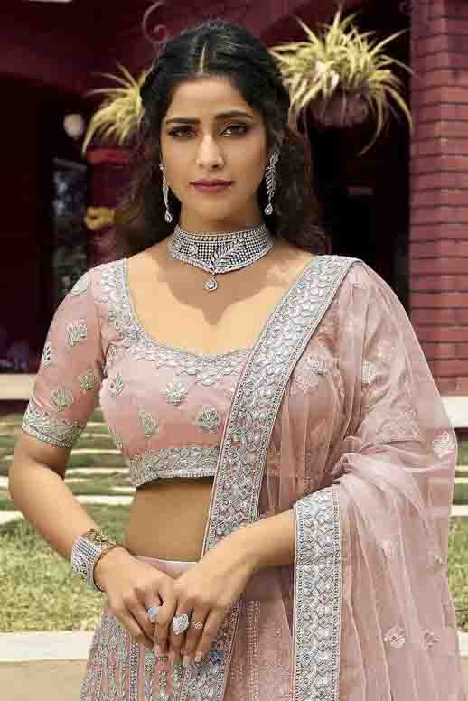 Peach Organza Zari Lehenga Choli NCLC10810416