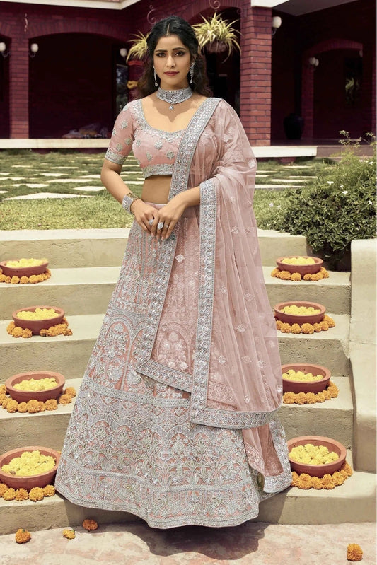 Peach Organza Zari Lehenga Choli NCLC10810416