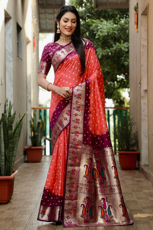 Peach Pink Dola Silk Paithani Saree NCSD11112236