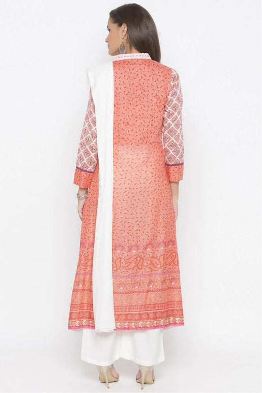 Peach Plus Size Stitched Cotton Embroidery Palazzo Pant Suit NCSS10710580