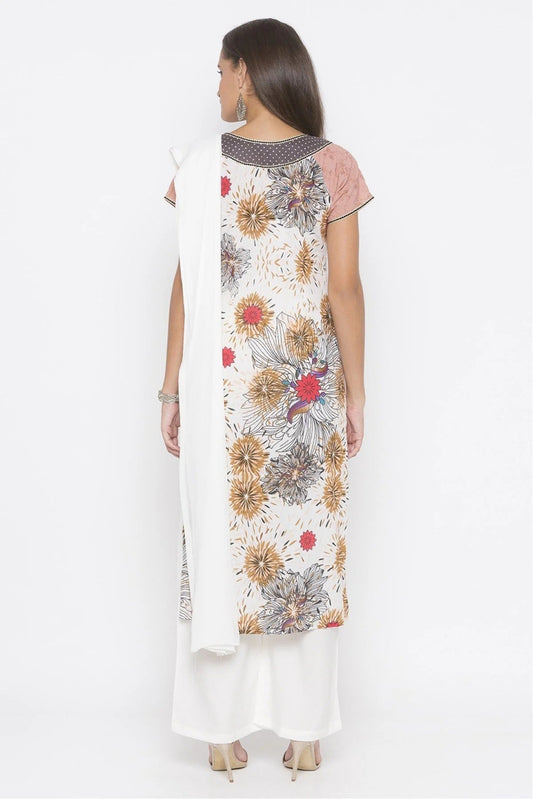 Peach Plus Size Stitched Cotton Embroidery Palazzo Pant Suit NCSS10710581