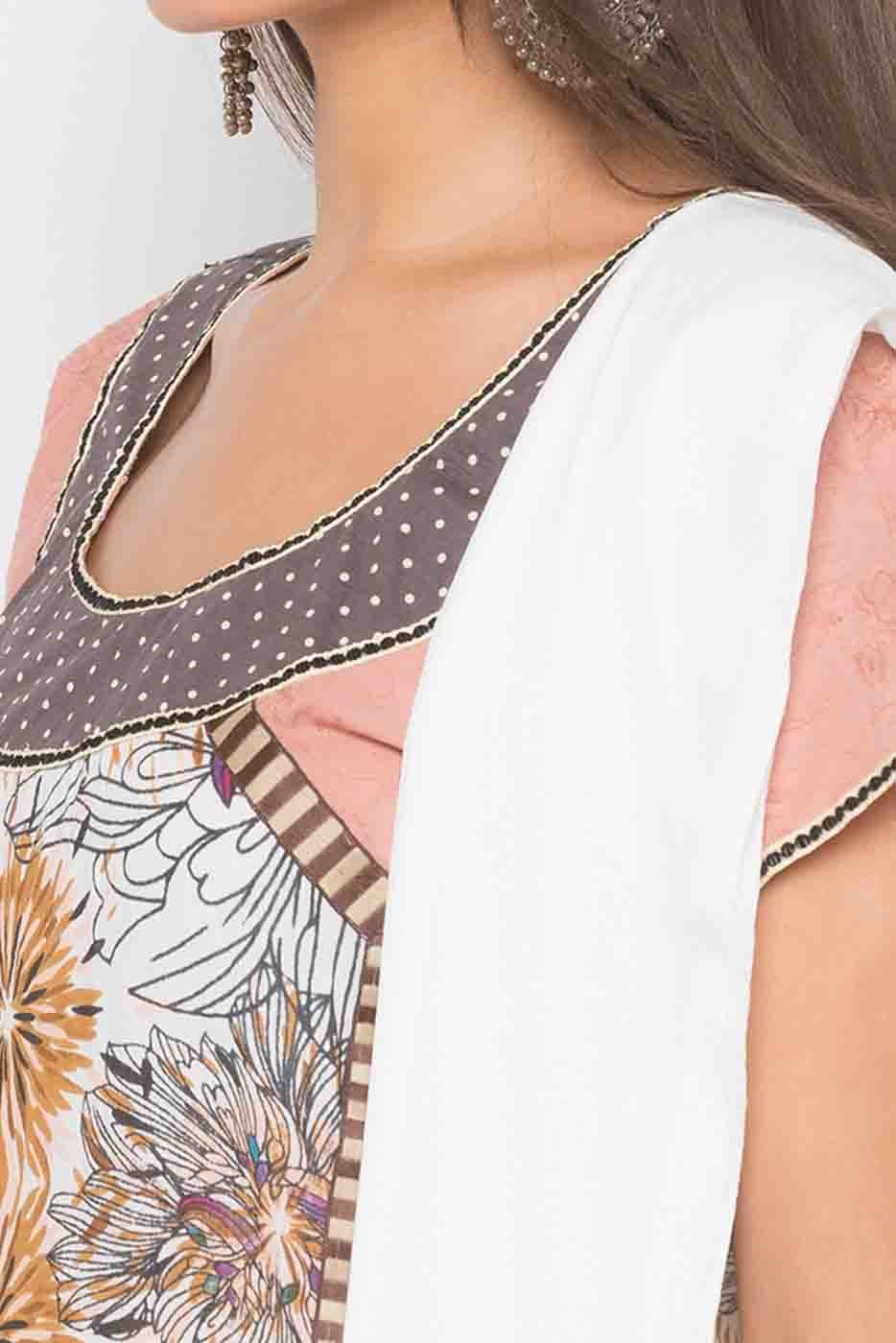 Peach Plus Size Stitched Cotton Embroidery Palazzo Pant Suit NCSS10710581