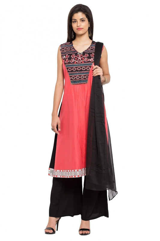 Peach Plus Size Stitched Cotton Palazzo Pant Suit NCSS10710489