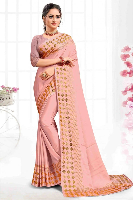 Peach Pure Satin Designer Saree NCSD11210534