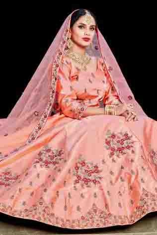 Peach Pure Satin Resham Lehenga Choli NCLC10810510
