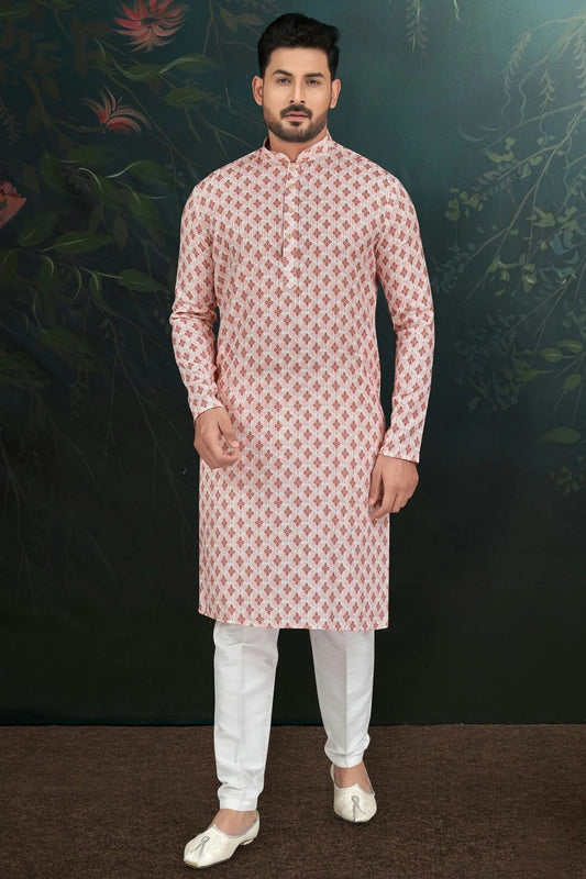 Peach Rayon Kurta Pajama NCKP10410318