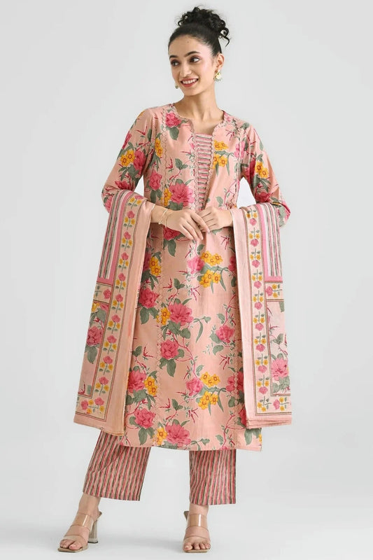 Peach Rayon Slub Stitched Suit NCSS11111432