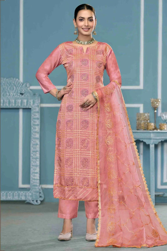 Peach Roman Cotton Pant Style Suit NCSM11110701